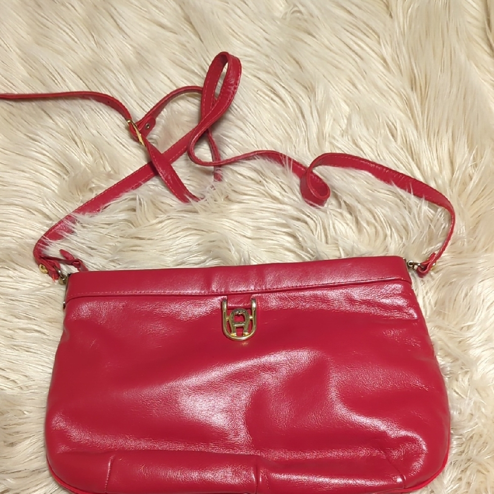 Vintage Red Aigner Shoulder Bag Purse - Picture 1 of 8
